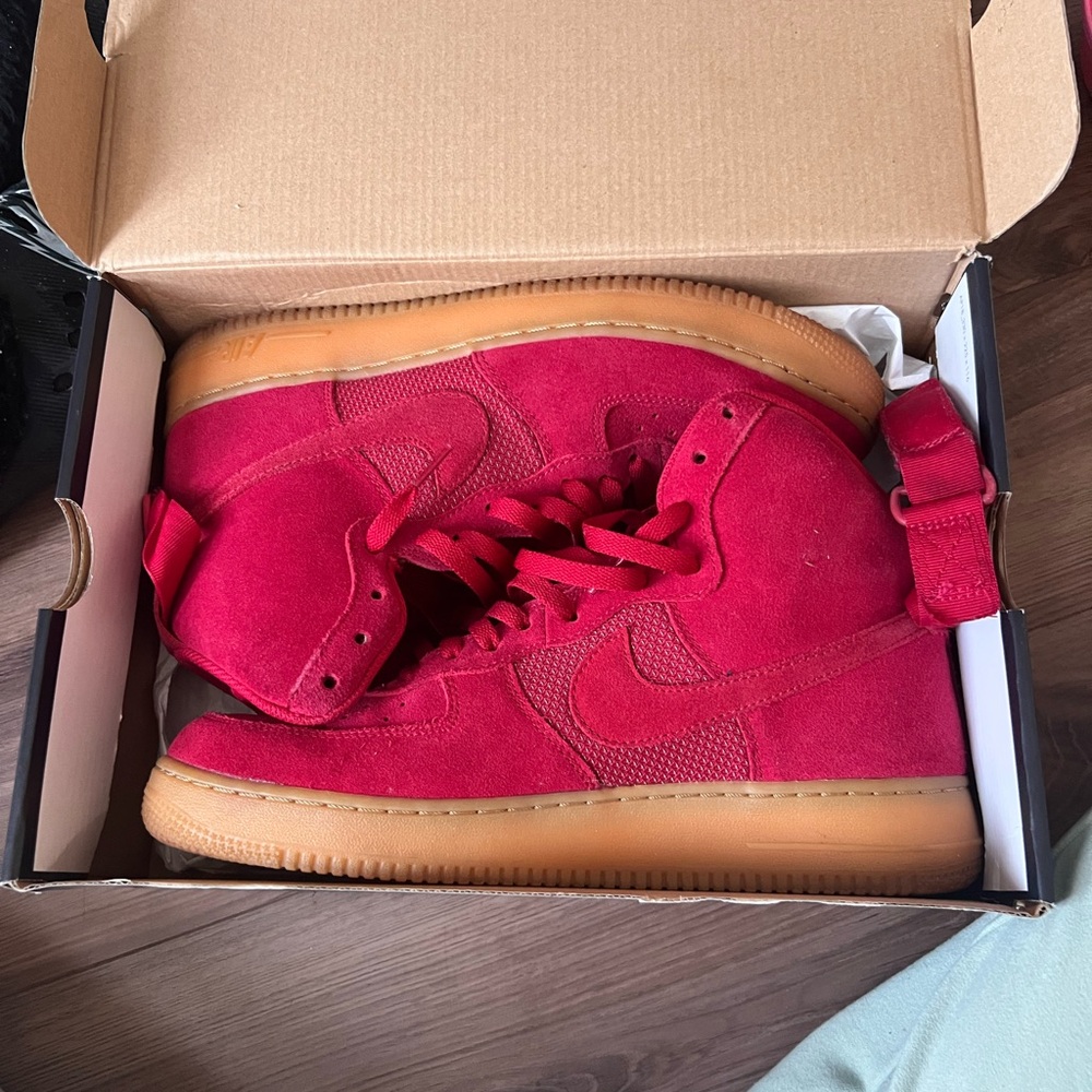 Nike Red Suede High-Top Sneakers with Gum Sole